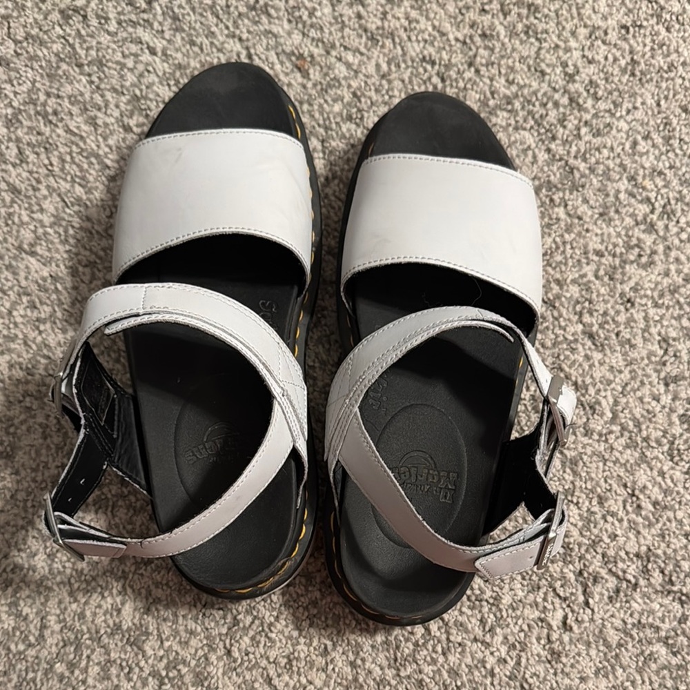 Gray/black Dr. Marten sandals. Lightly worn